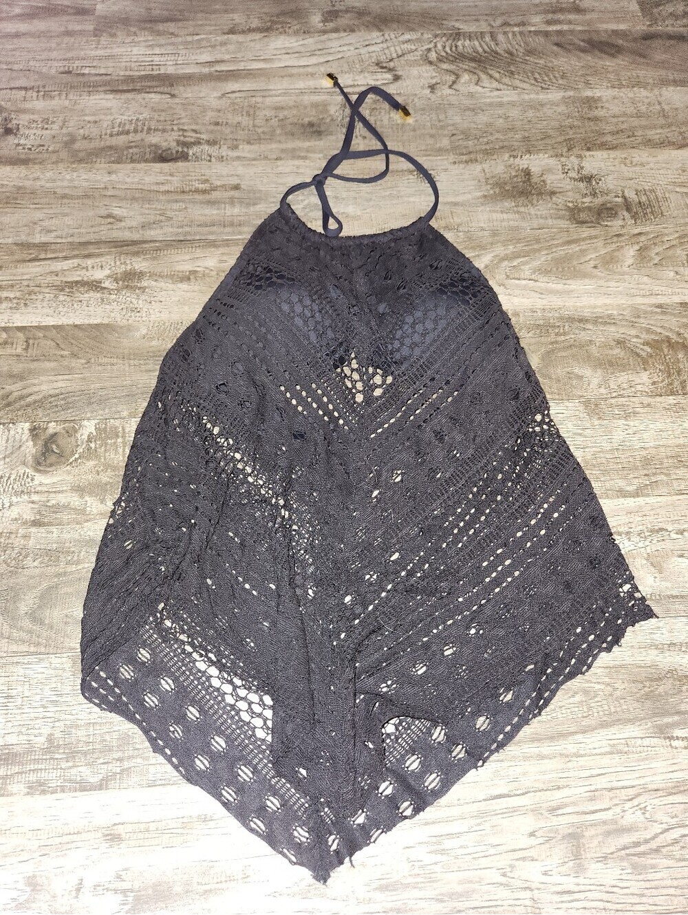 Bleu Rod Beattie Crochet Halter Tie-Back Tank Top - Charcoal